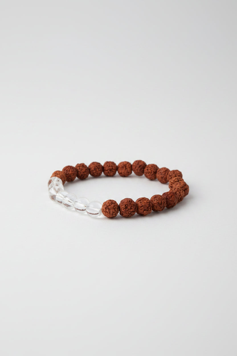 5 Mukhi Rudraksha Bracelet with White Crystals