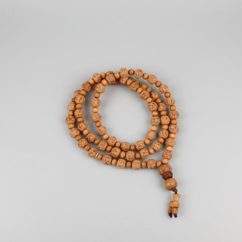 6 Mukhi Semi Chikna Mars Mala from Java with Sandalwood Beads