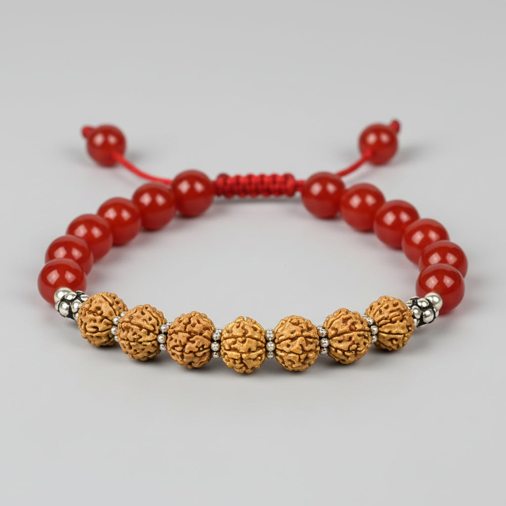 8 mukhi Rudraksha and Red Carnelian Bracelet