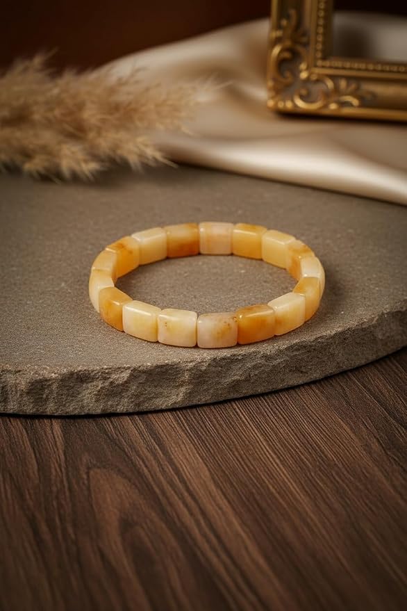 Natural Yellow Jade Square Bead Bracelet | Healing & Positive Energy Gemstone