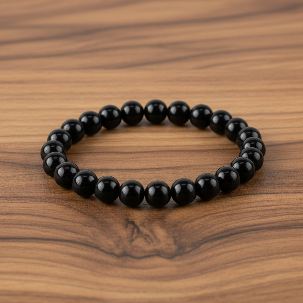 Black Agate (Hakik) Bracelet – Natural Gemstone Bracelet 8 mm Beads