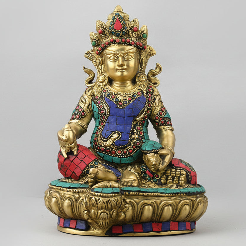 Kubera Brass Idol With Stone Work