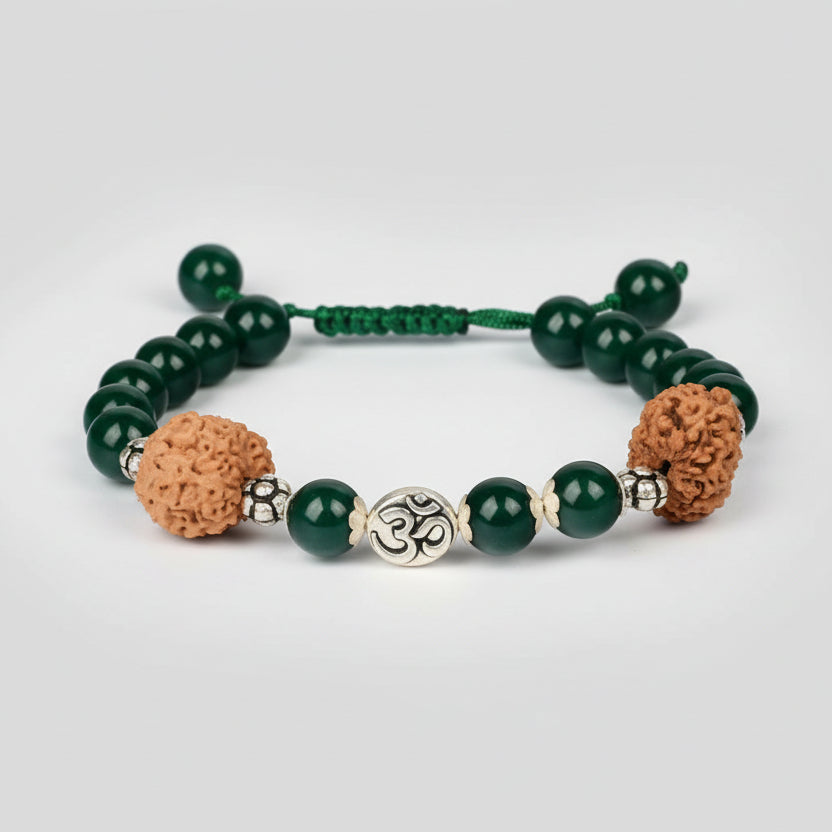 15 mukhi Rudraksha and Green Onyx bracelet