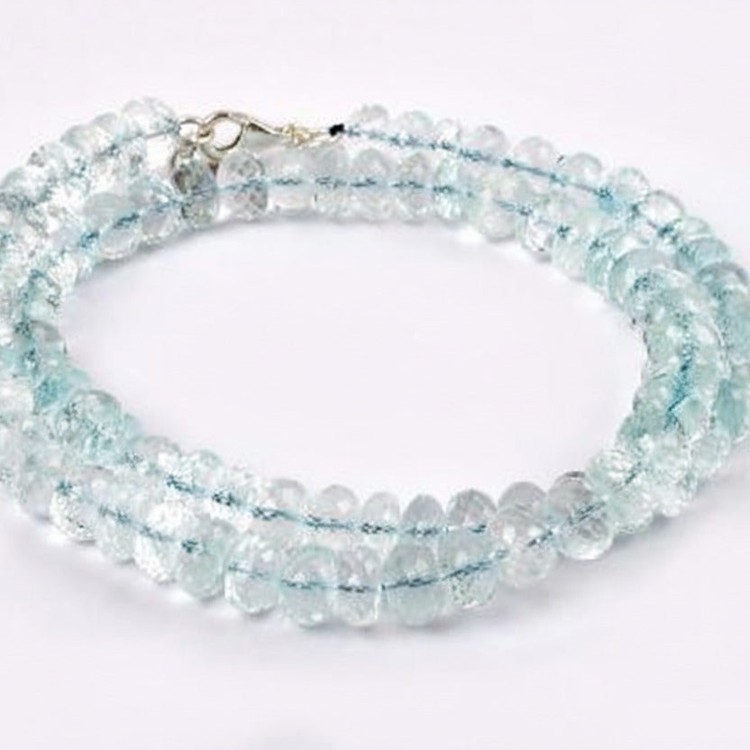 Aquamarine Button Shape Mala (Faceted Beads)