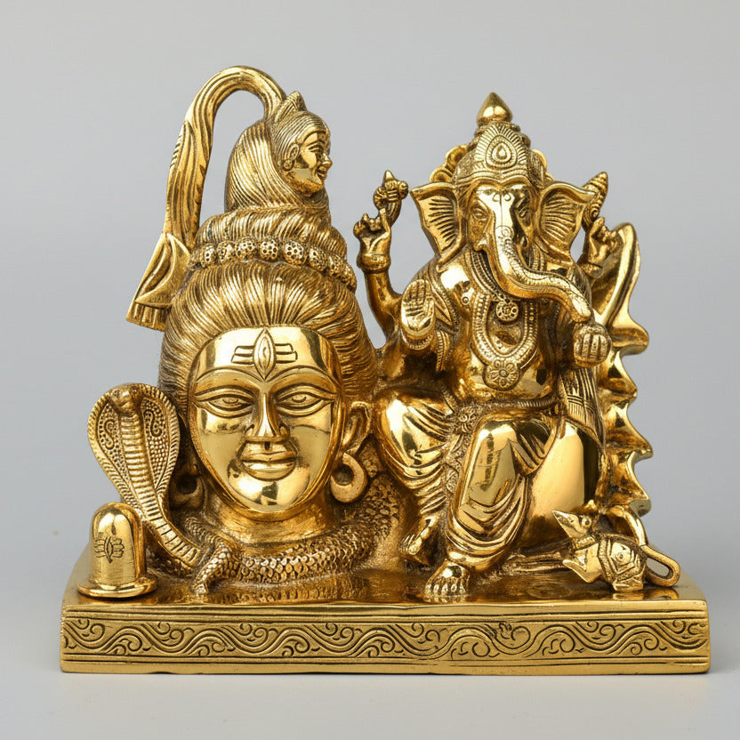Lord Shiva Face with Ganesh Brass Idol