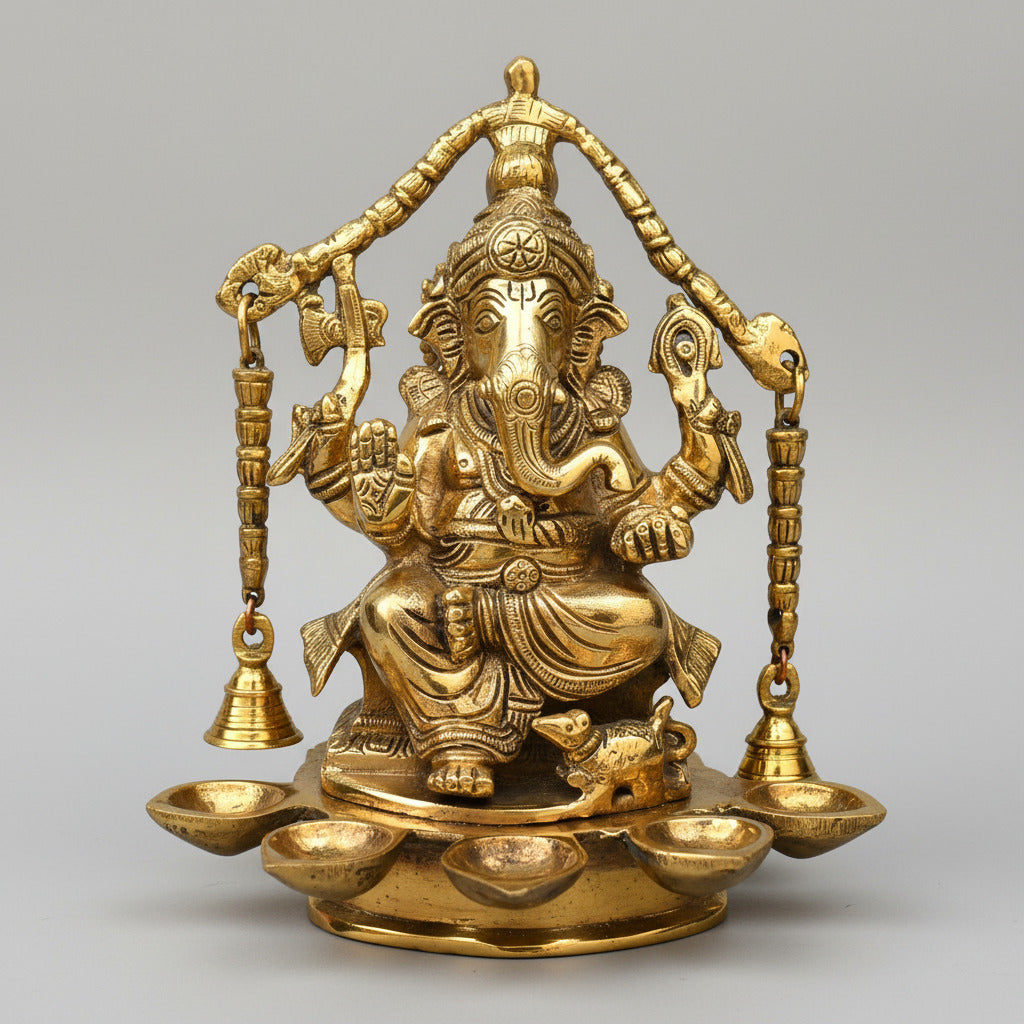 Lord Ganesh with Panchdiya Brass Idol-Antique Finish
