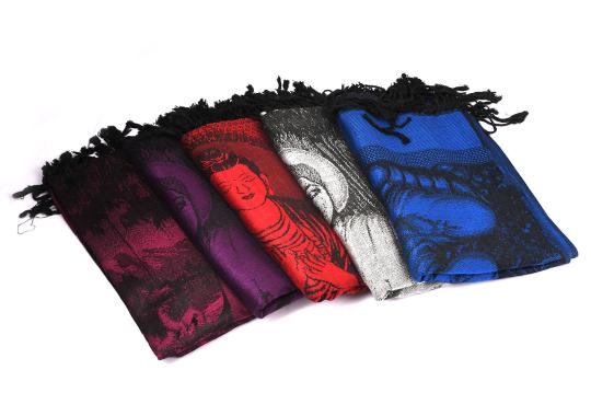Lord Buddha Shawl in Soft Jacquard Fabric-Ash