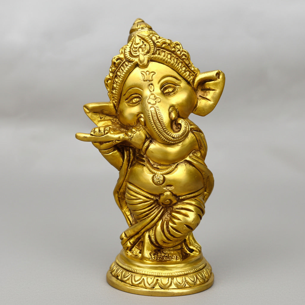 Bal Ganesh Brass Idol-Playing Flute