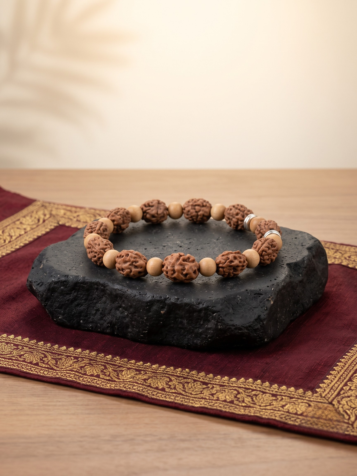 Mani Monk Blessed 2 Mukhi Rudraksha & White Sandalwood Bracelet