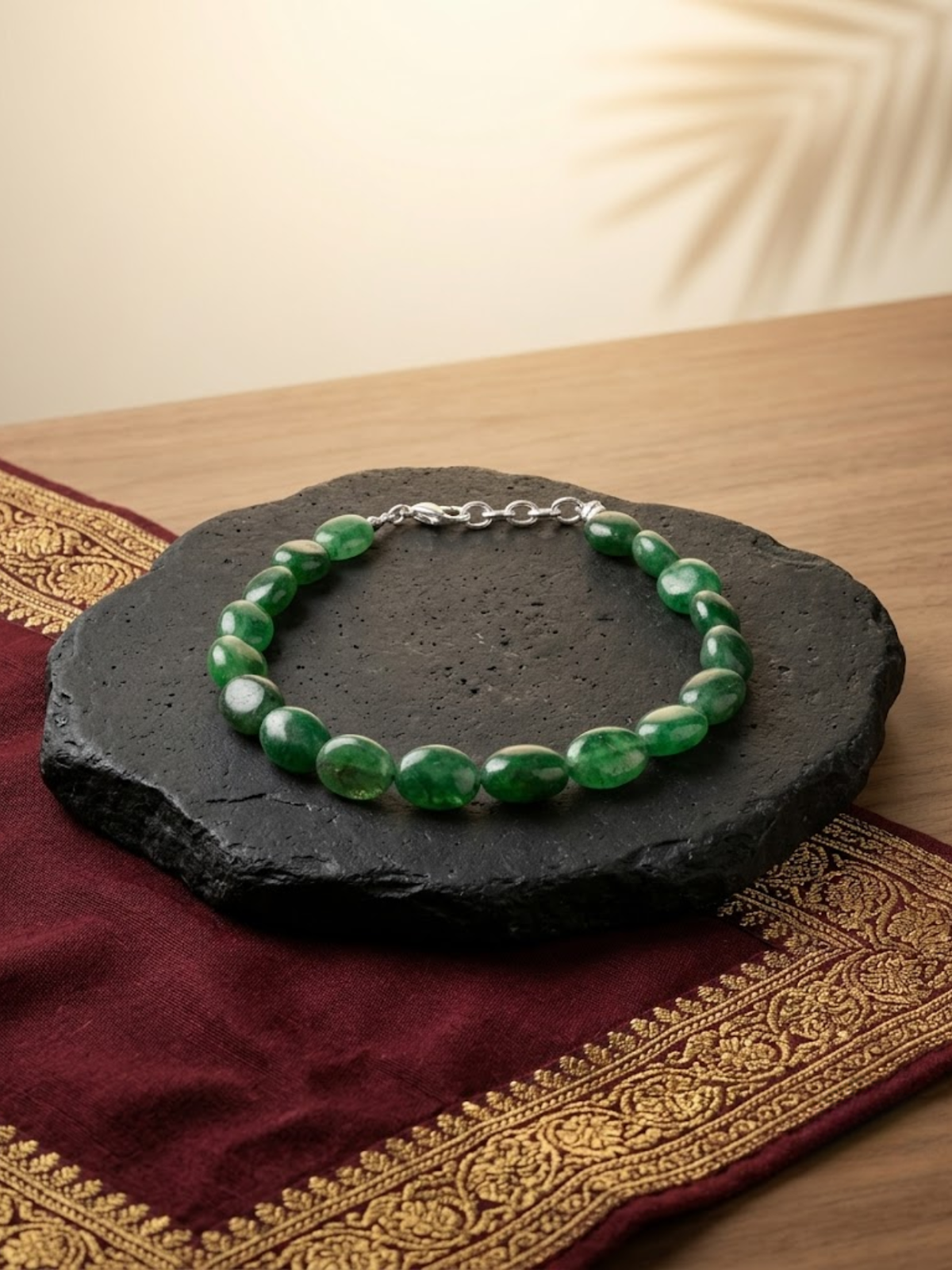 Natural Emerald Oval Beads Bracelet – 46 Carat Healing Gemstone Bracelet
