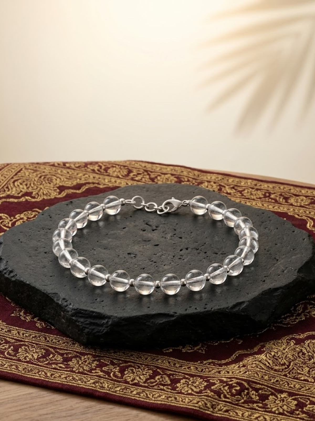 Mani Monk Silver Ball Round Sphatik Bracelet with Hook – 8 mm