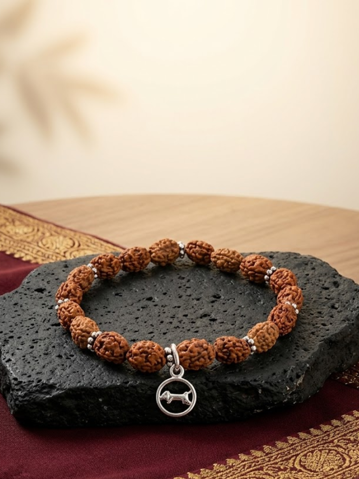 Mani Monk Java Moon Bracelet with Silver Chakri Elastic Design