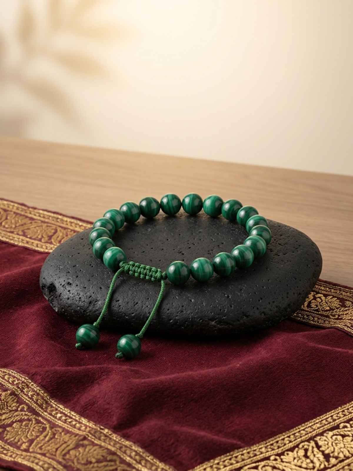 Natural Malachite Adjustable Bracelet | 10mm Gemstone Bracelet for Healing & Meditation