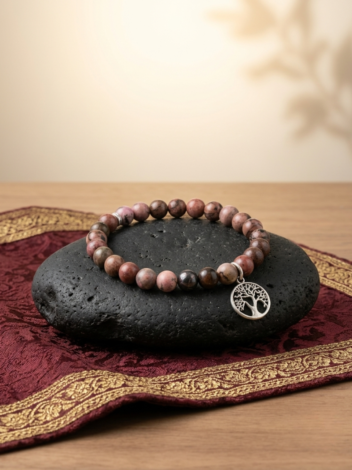 Natural Dark Pink Opal Tree of Life Bracelet | Healing & Meditation Gemstone Bracelet