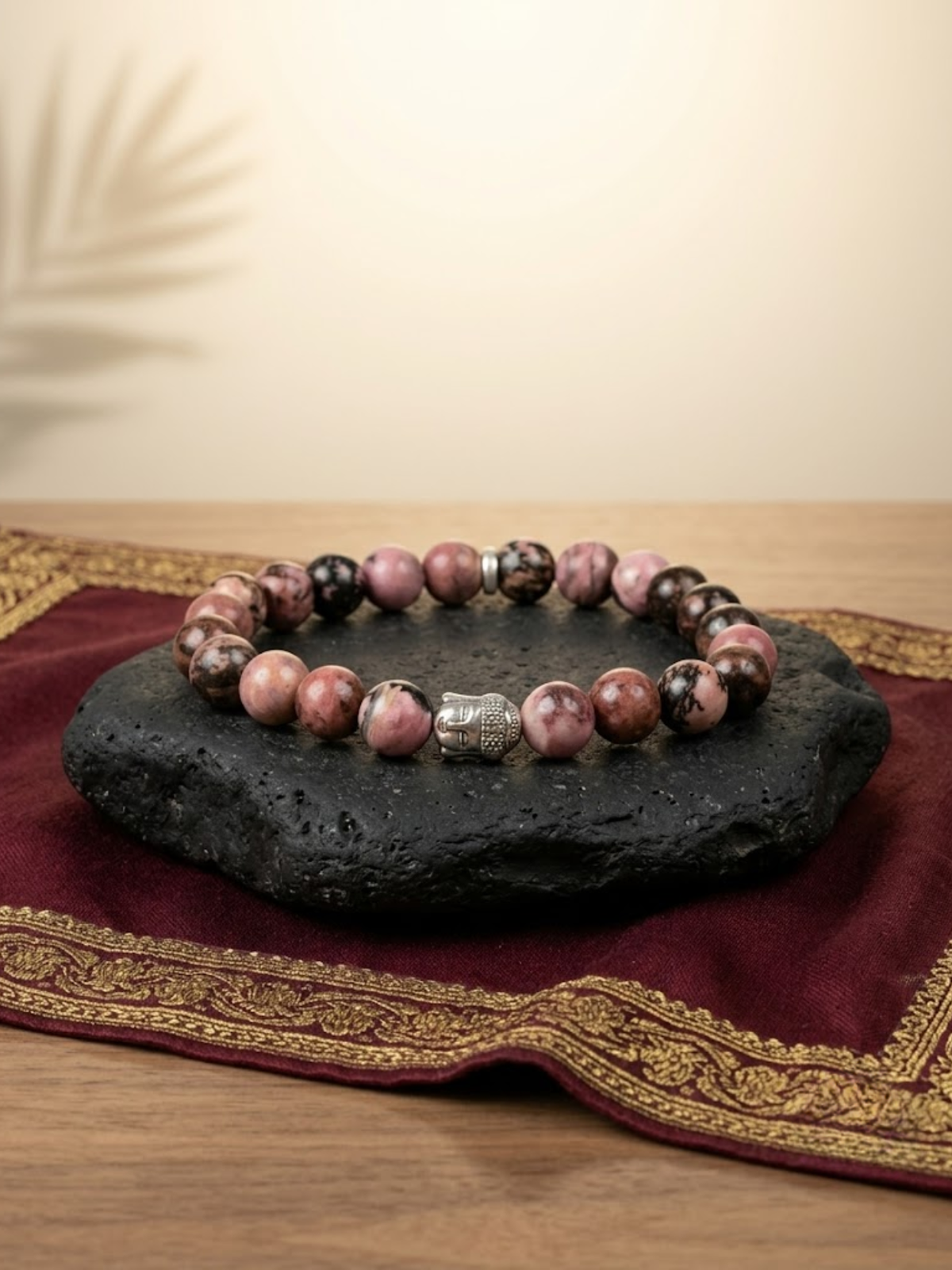 Natural Dark Pink Opal Buddha Charm Bracelet | Gemstone Bracelet for Healing & Meditation