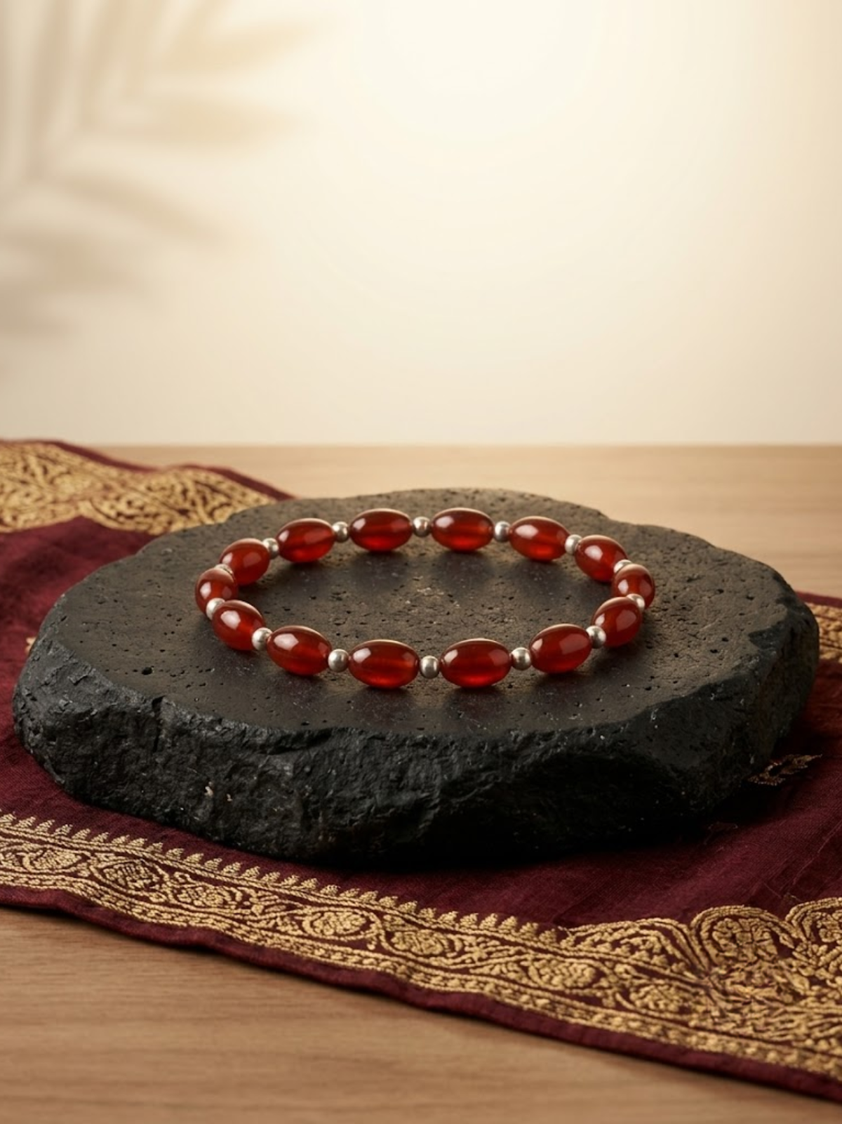 Natural Red Carnelian Oval Beads & German Silver Ball Bracelet