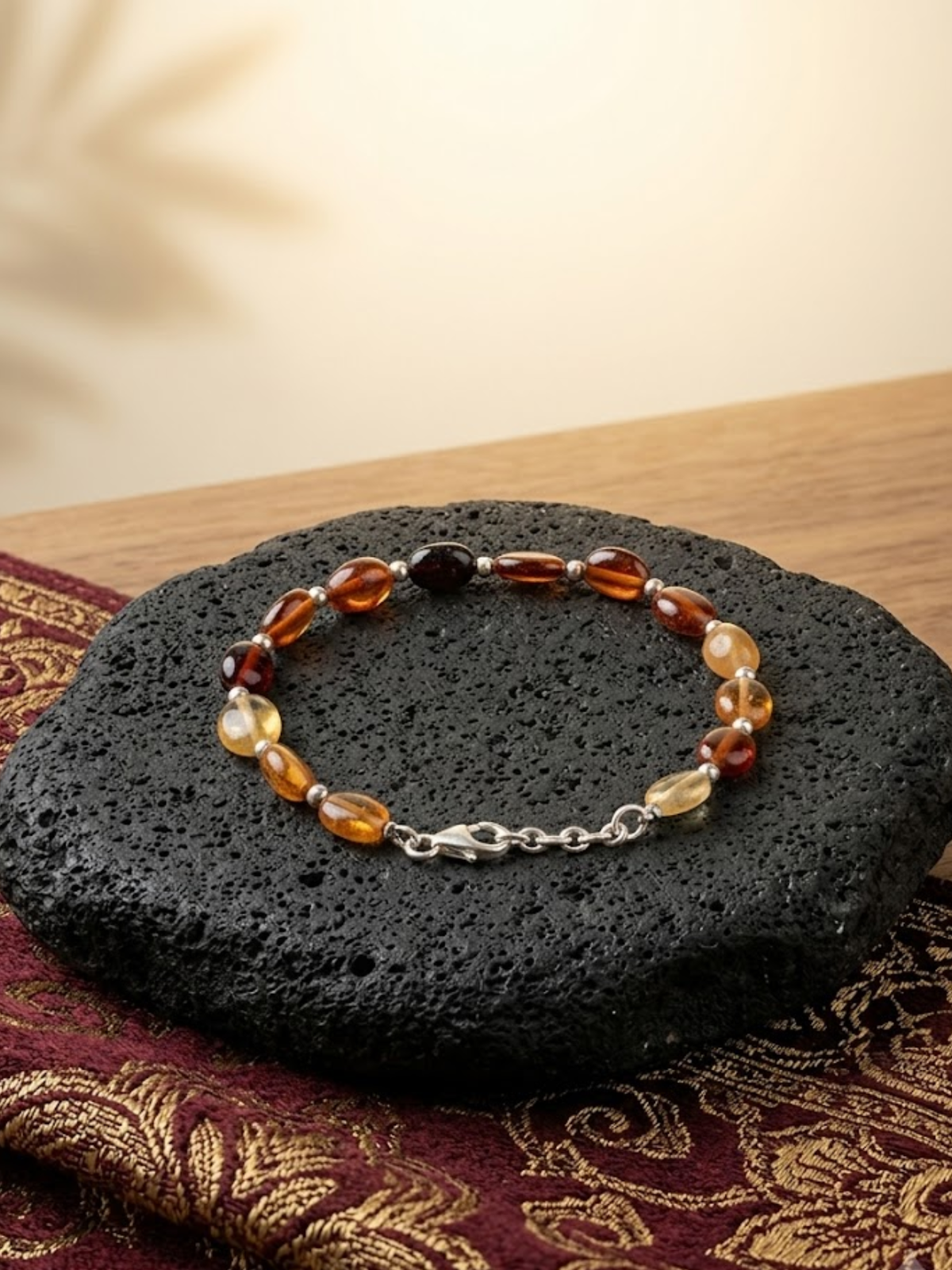 Natural Multi Color Gomed Flat Oval Bracelet with 925 Silver Balls | Healing & Meditation Gemstone Bracelet