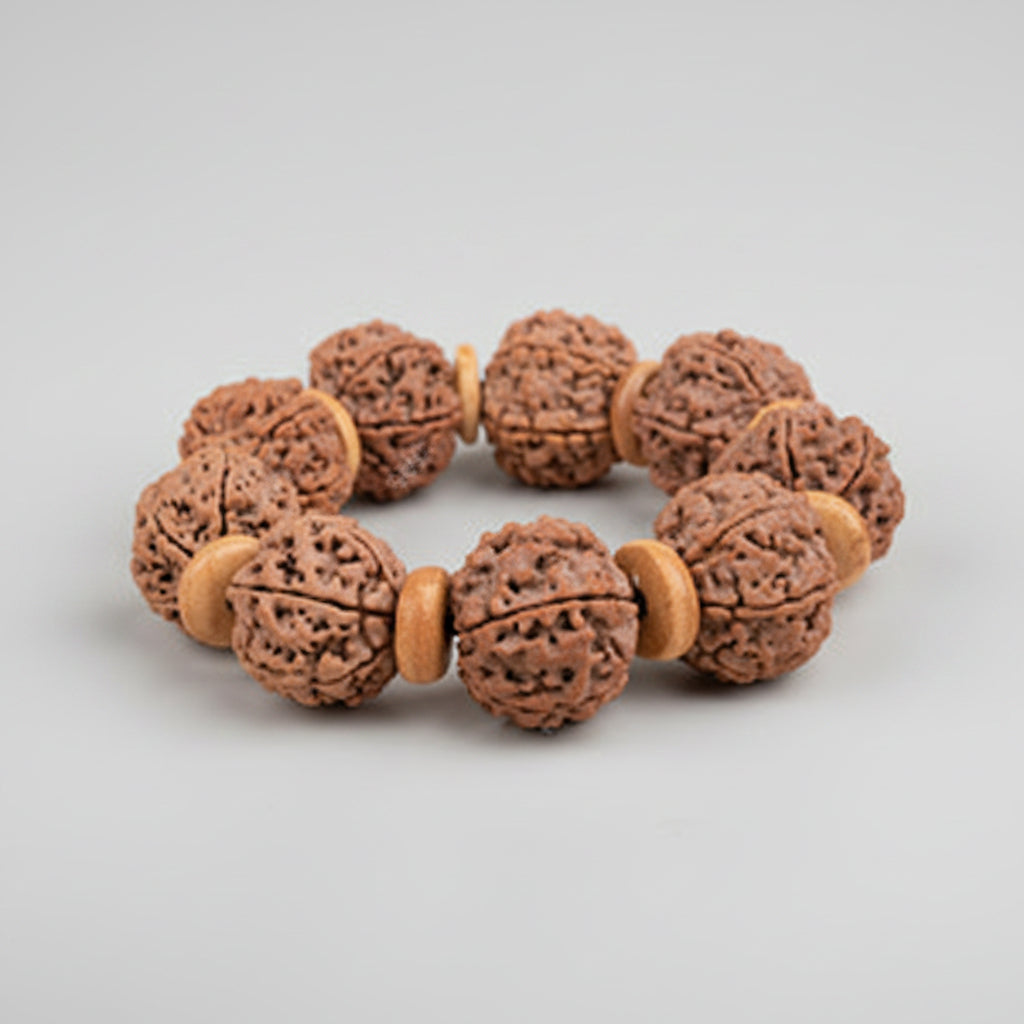 6 Mukhi Nepali Rudraksha Wooden Spacers Bracelet-Regular