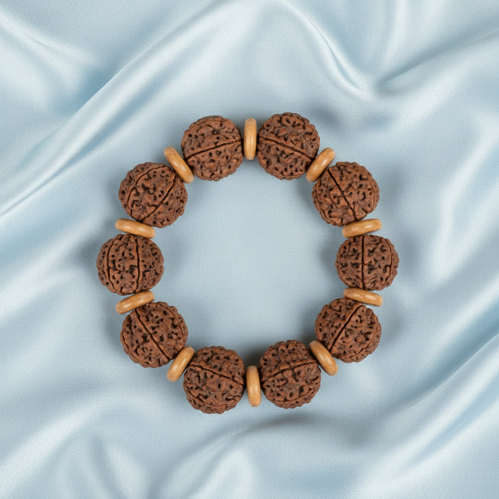 6 Mukhi Nepali Rudraksha Wooden Spacers Bracelet-Small