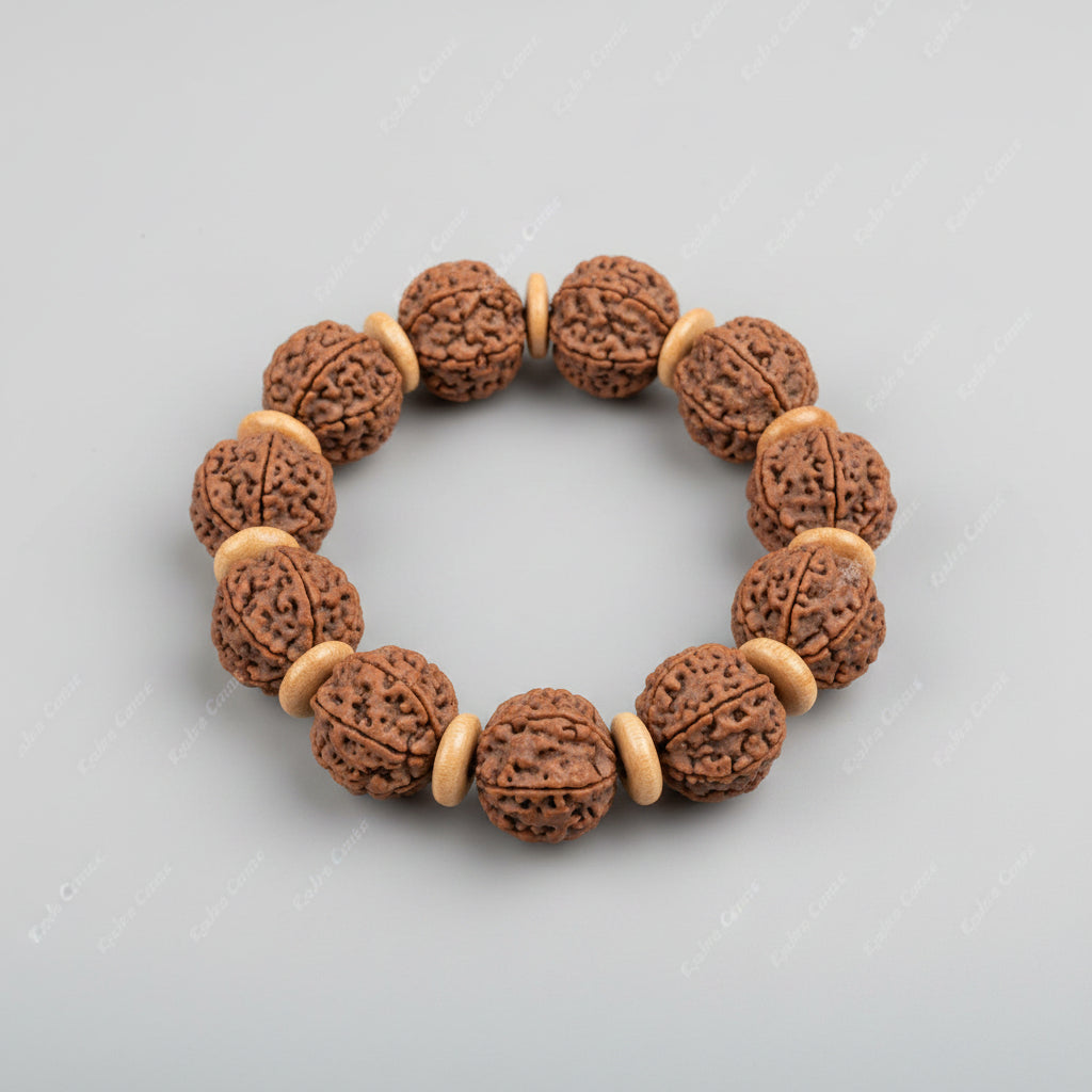 6 Mukhi Nepali Rudraksha Wooden Spacers Bracelet-Small