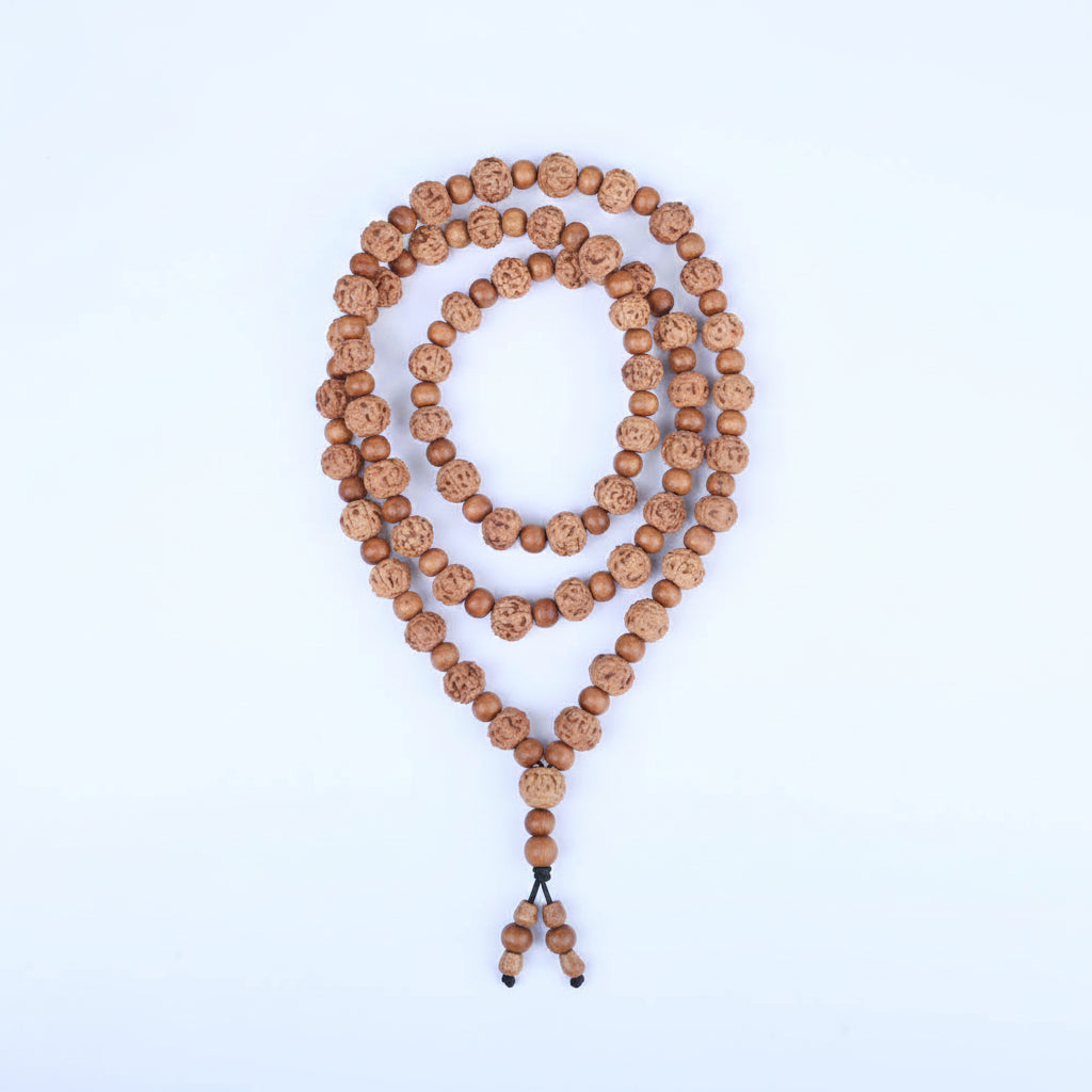6 Mukhi Semi Chikna Mars Mala from Java with Sandalwood Beads