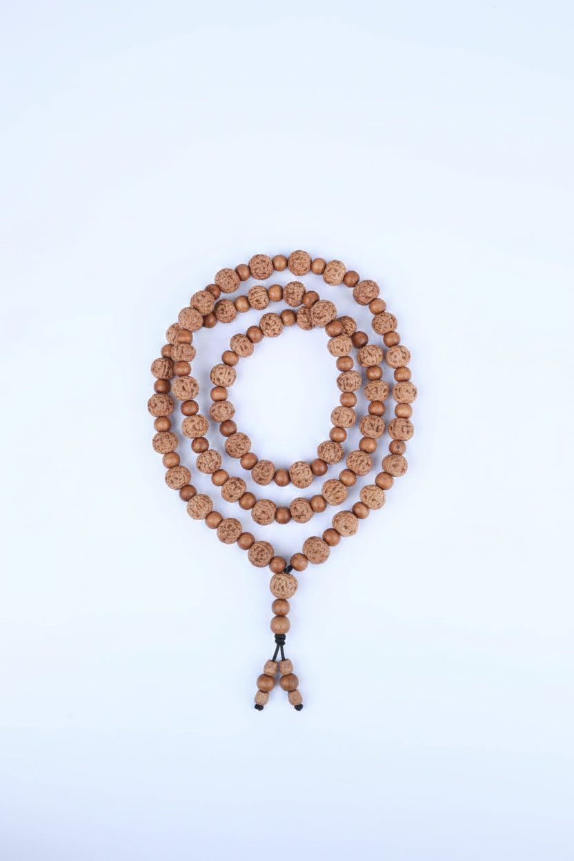 6 Mukhi Semi Chikna Mars Mala from Java with Sandalwood Beads