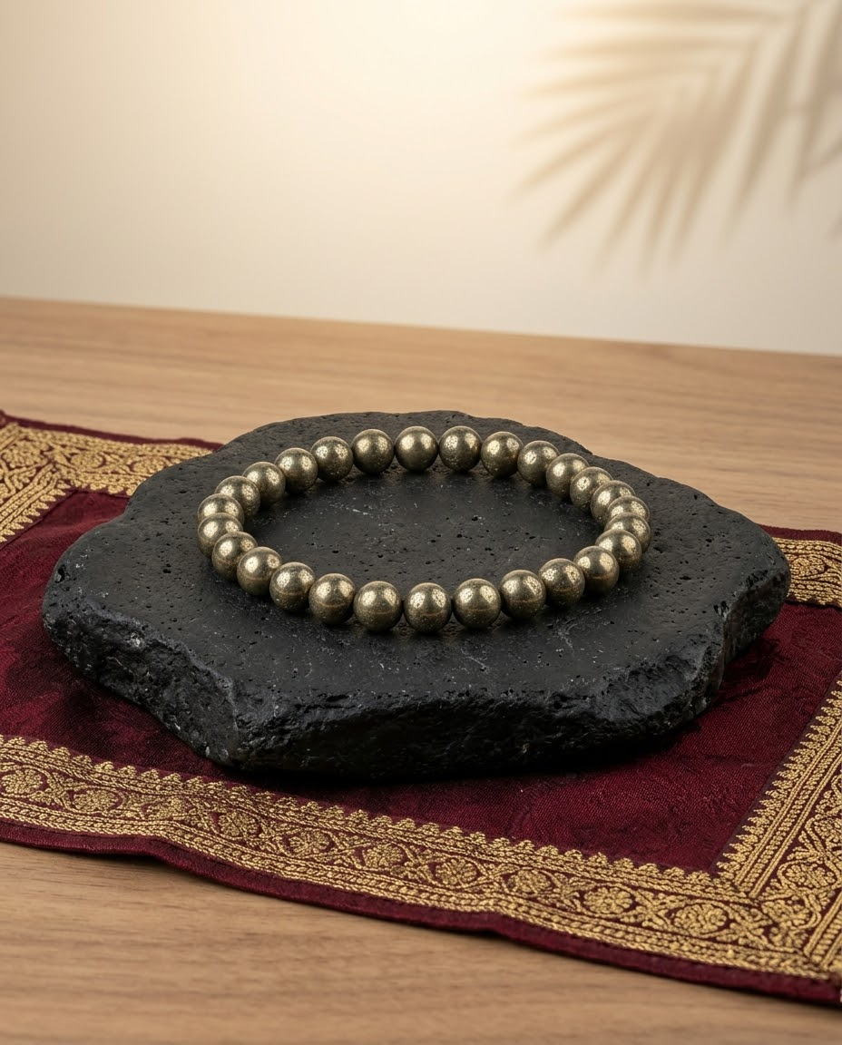 Raw Pyrite Bracelet with  Raw Selenite Plate