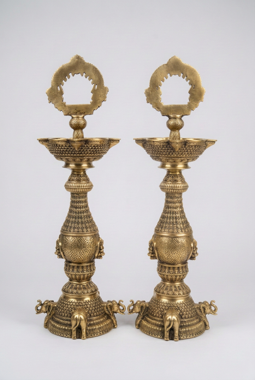 Ashtalakshmi Diva Brass Lamp Pair