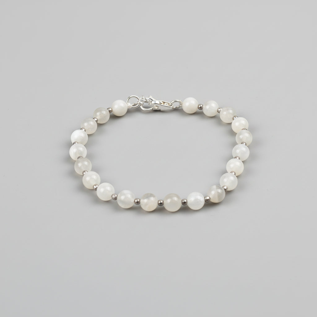 Moonstone Silver Ball Bracelet-10 mm
