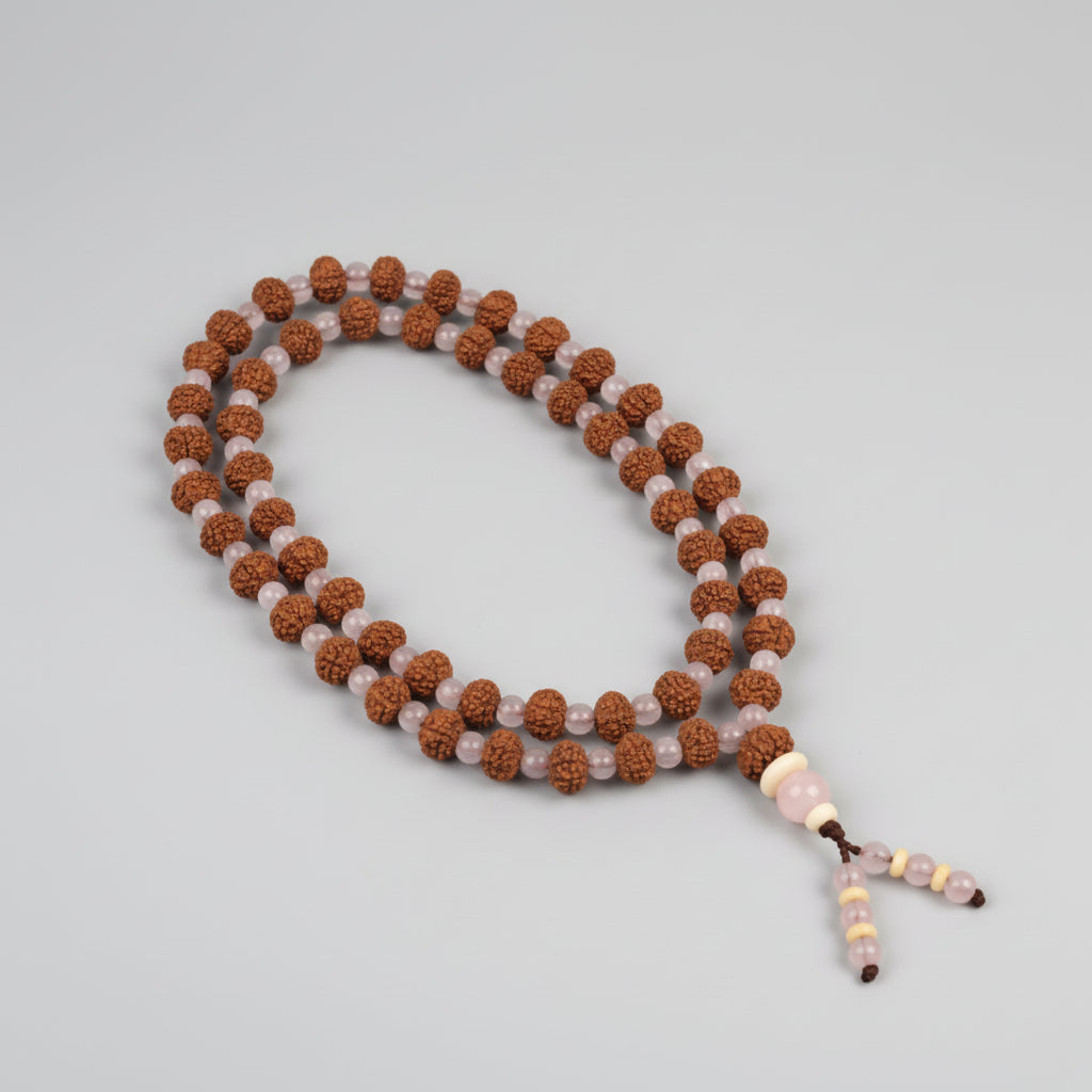 7 Mukhi Mahalaxmi Mala from Java with Rose Quartz Beads