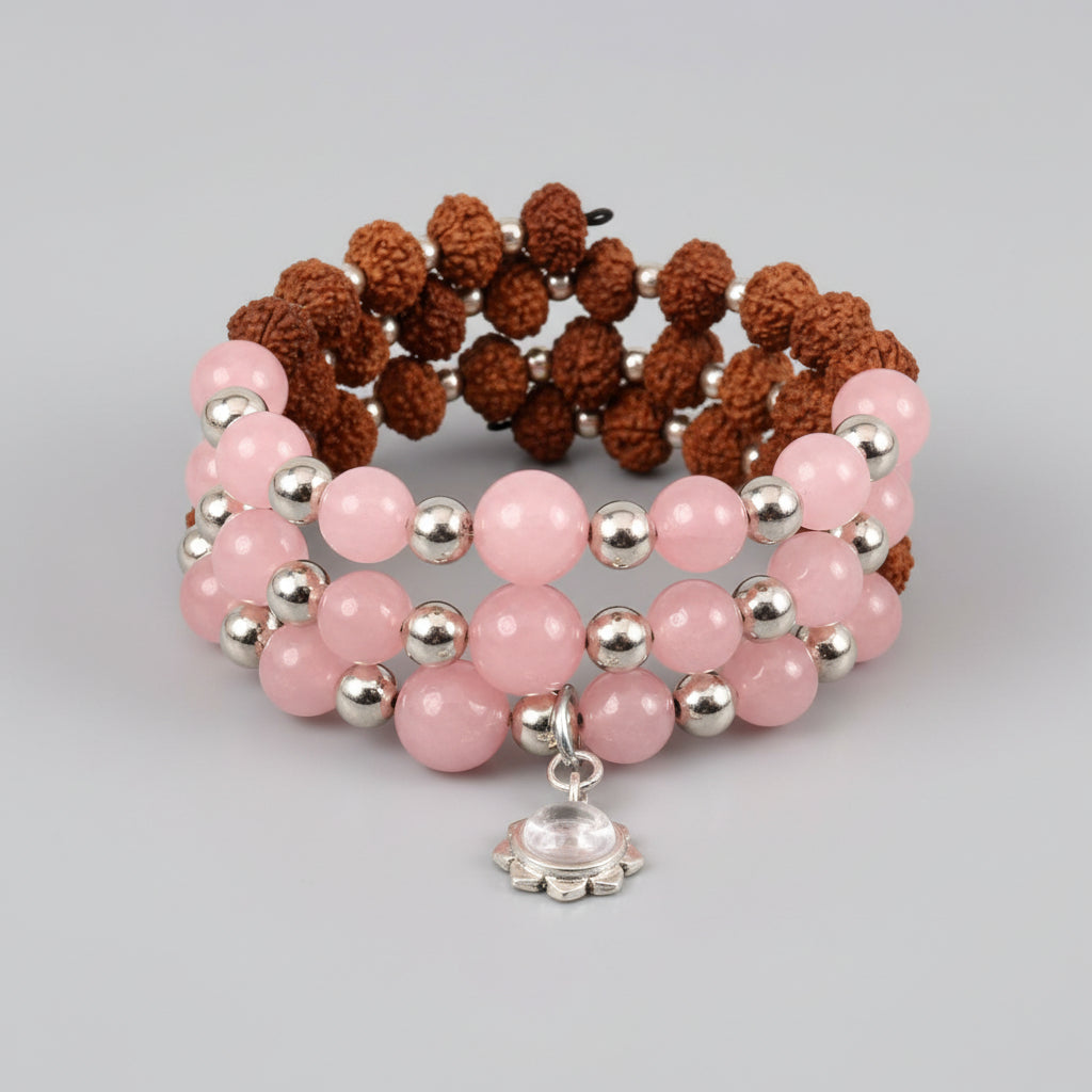 7 mukhi Rudraksha and Rose Quartz Bracelet - II