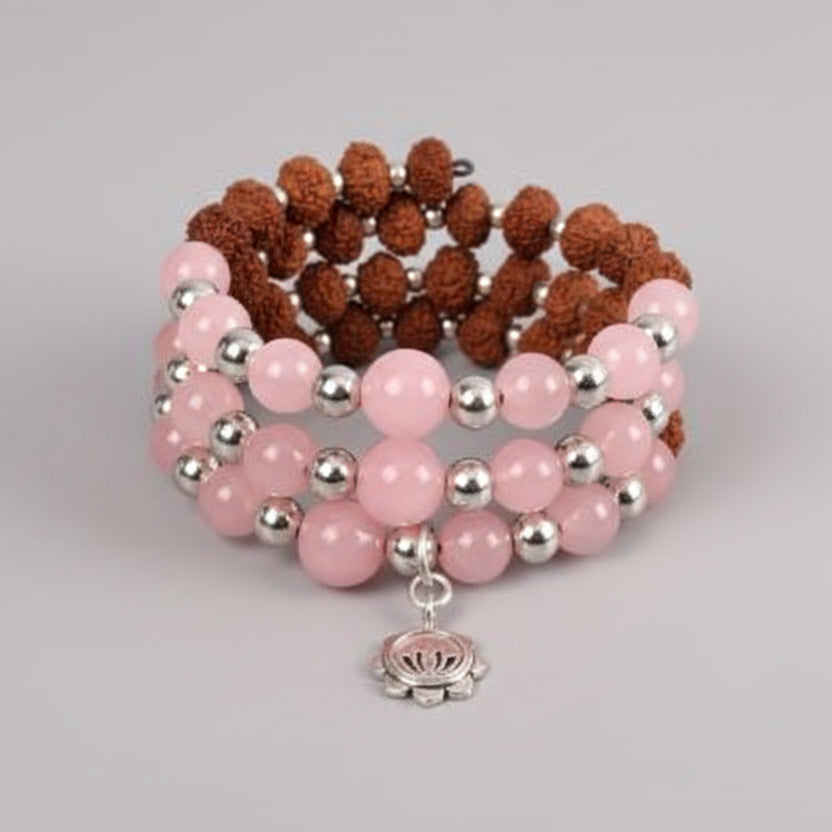 7 mukhi Rudraksha and Rose Quartz Bracelet - II