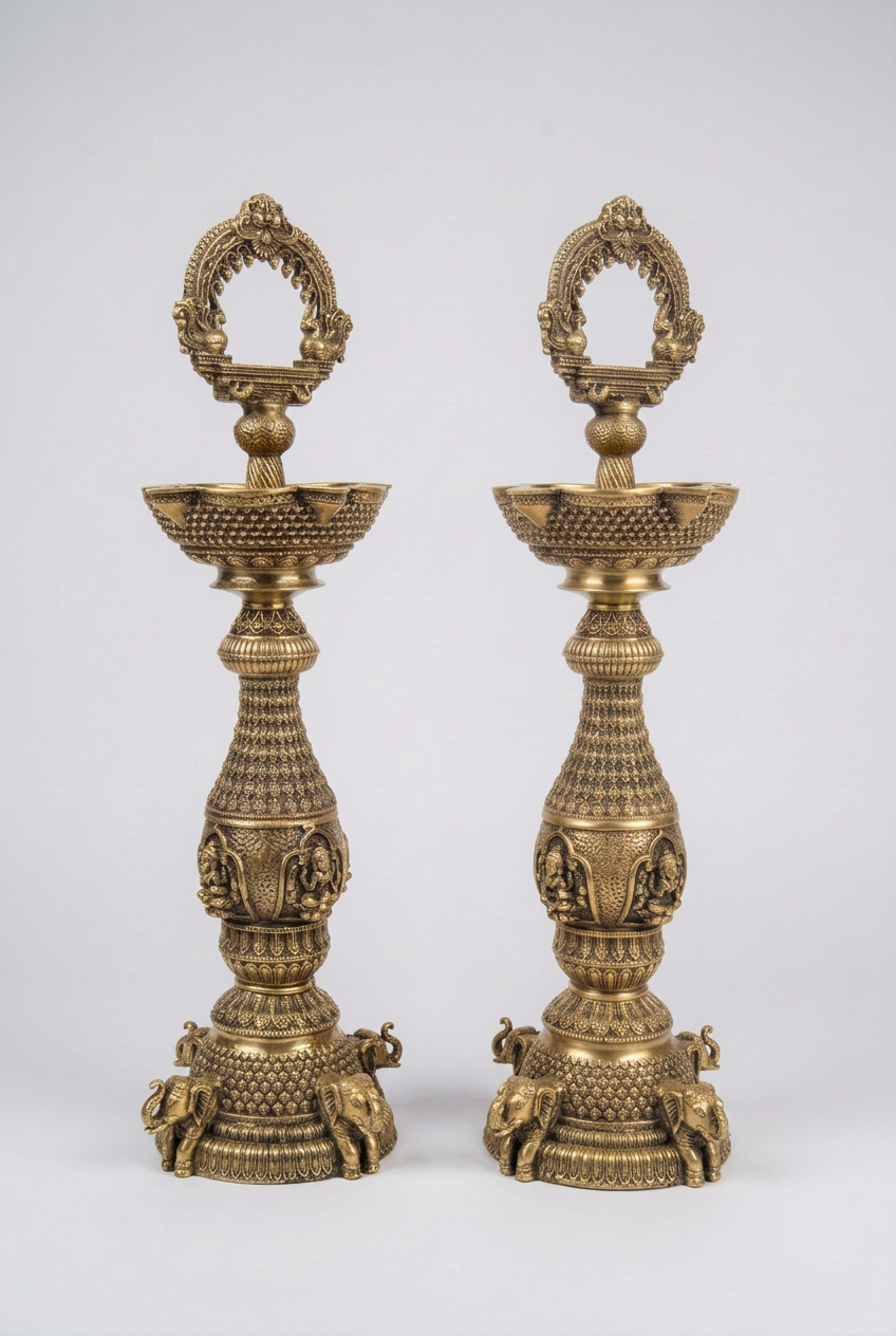 Ashtalakshmi Diva Brass Lamp Pair