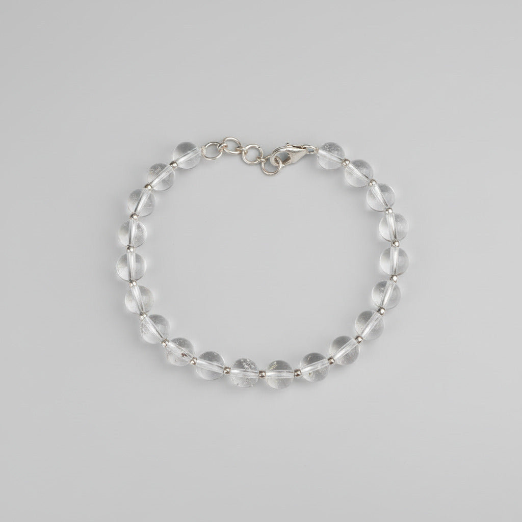 Round Sphatik Bracelet with Silver Balls & Hook-7 mm