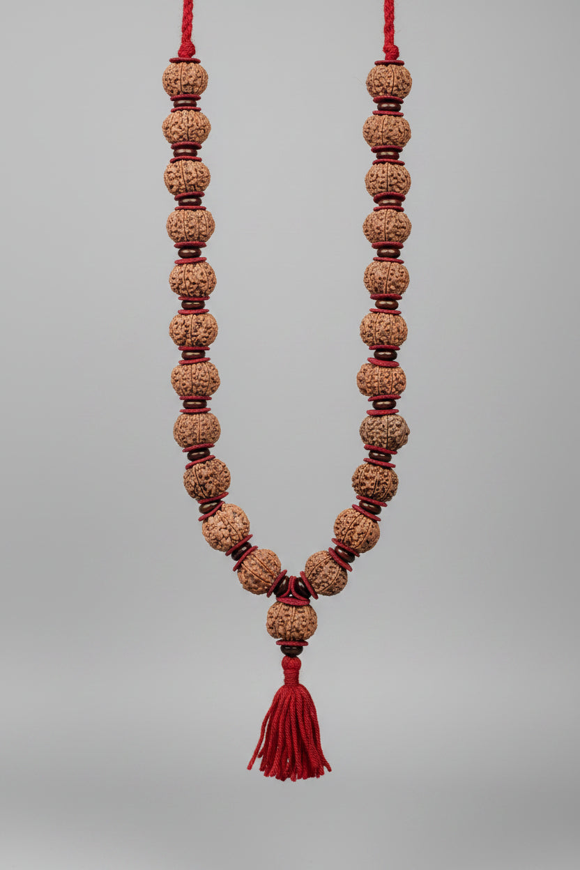 8 Mukhi Nepali Rudraksha Woolen & Red Sandal Spacers Kantha Mala 1