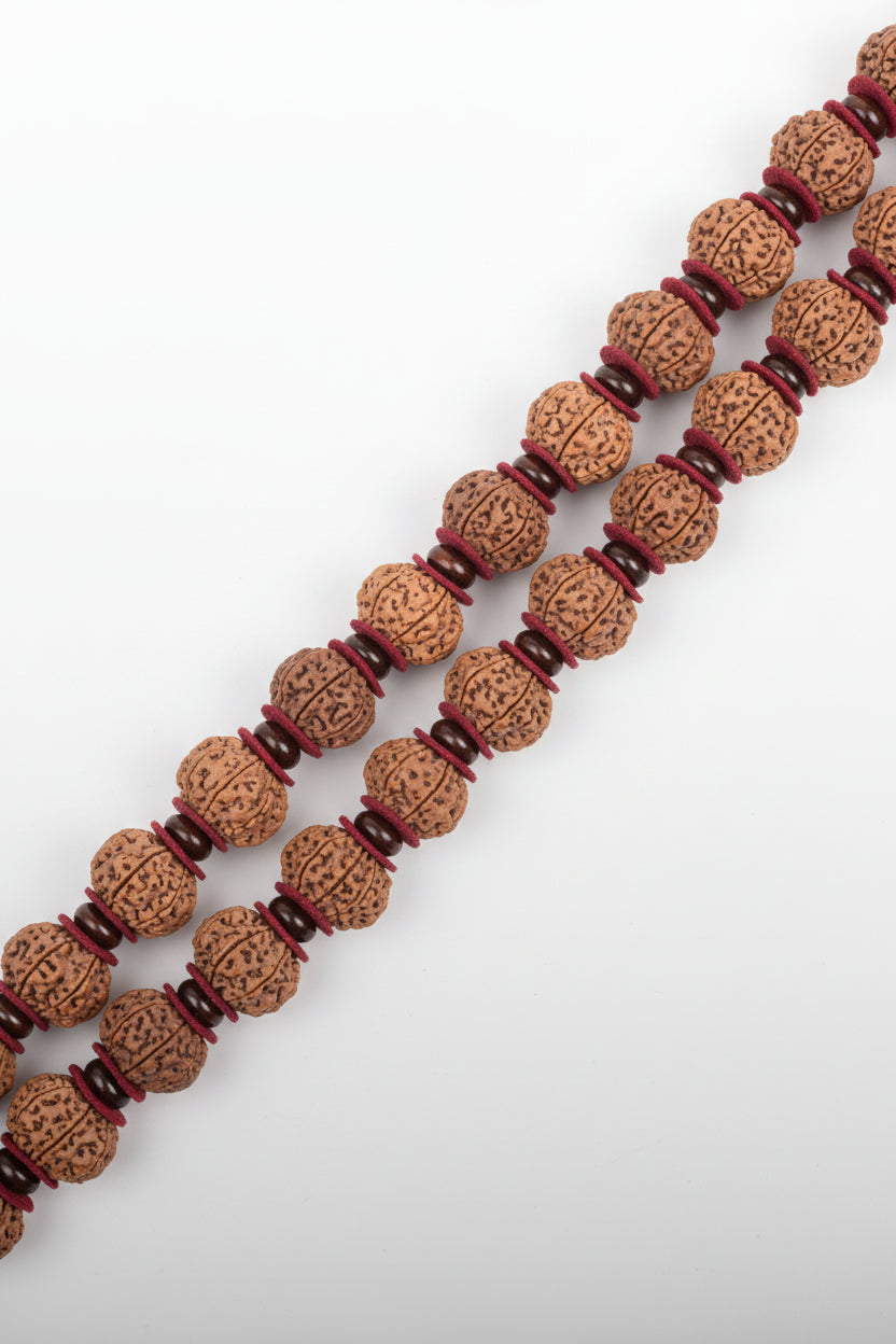 8 Mukhi Nepali Rudraksha Woolen & Red Sandal Spacers Kantha Mala