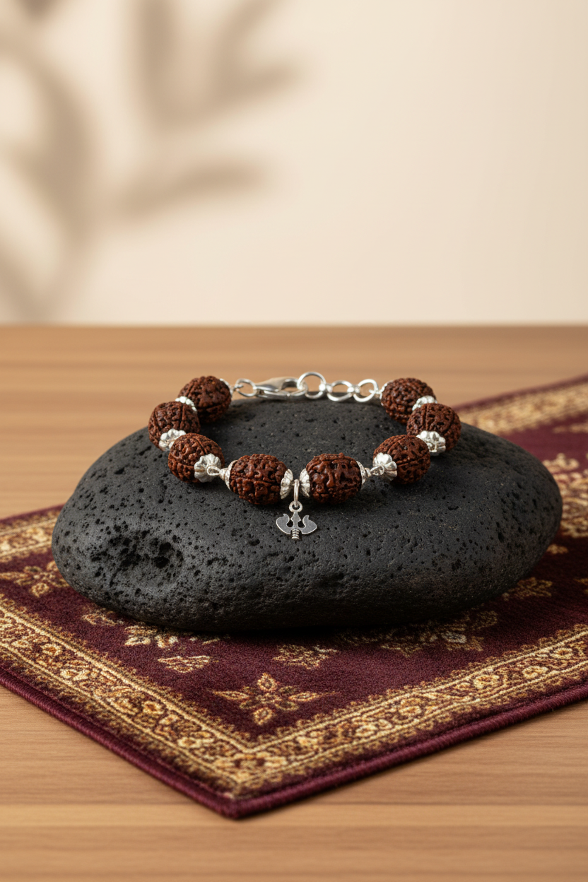 Mani Monk Moon Rudraksha Bracelet with Silver Capping