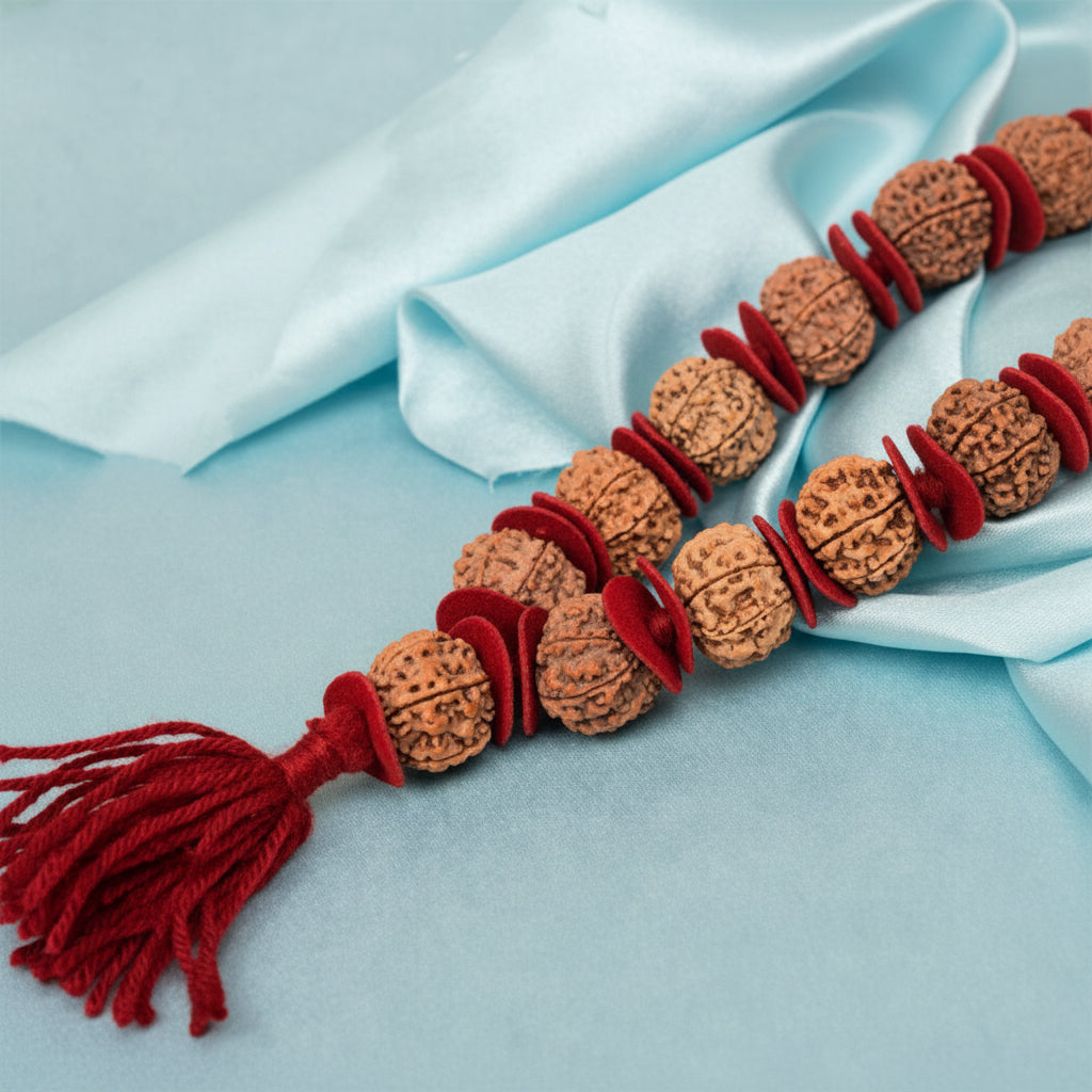 9 Mukhi Nepali Rudraksha Woolen Spacers Kantha Mala