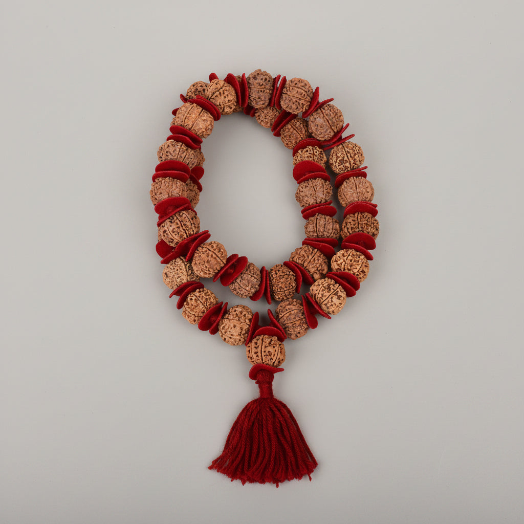 9 Mukhi Nepali Rudraksha Woolen Spacers Kantha Mala