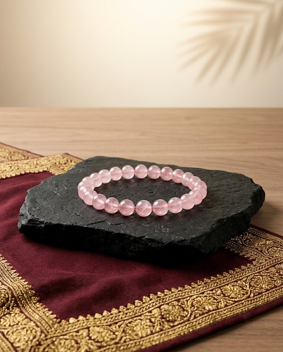 Rose Quartz Bracelet with FREE Raw Selenite Plate