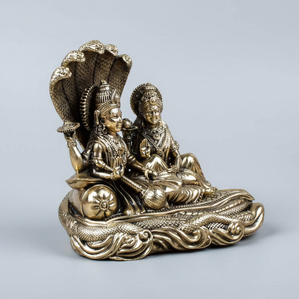 Anant Vishnu Lakshmi Sheshnaag Ashtadhatu Idol Energised Ananta Shesha Murti - ManiMonk