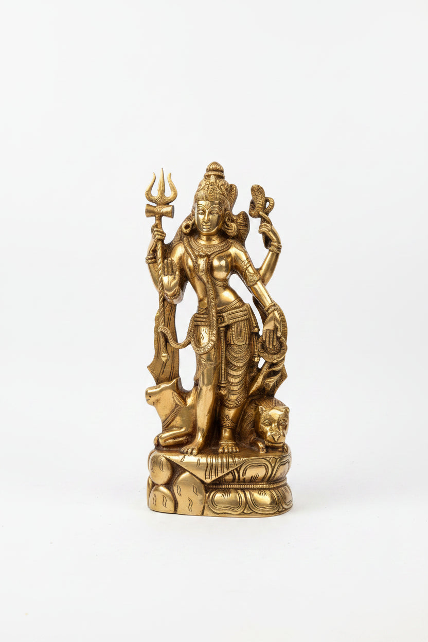 Ardhnareshwara Brass Murti 13 Inch Handcrafted Shiva Parvati Idol for Home Temple - ManiMonk