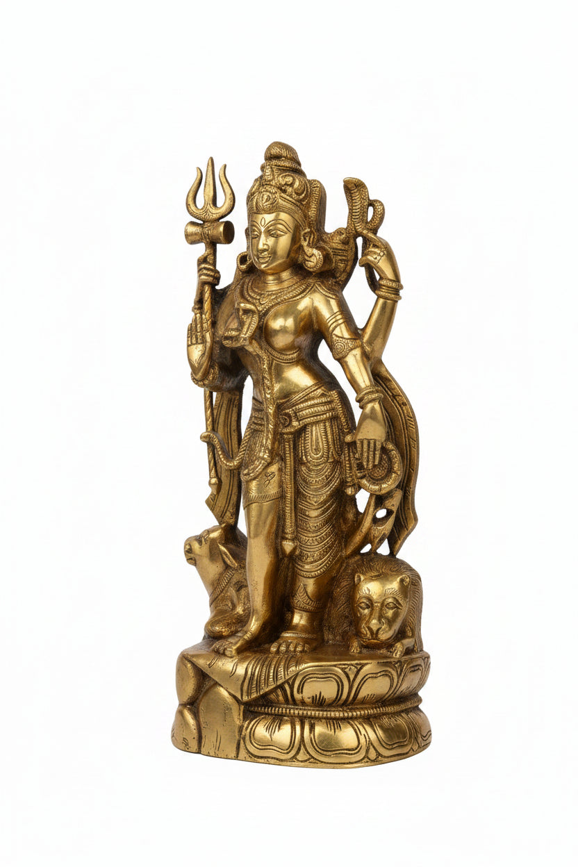Ardhnareshwara Brass Murti 13 Inch Handcrafted Shiva Parvati Idol for Home Temple - ManiMonk