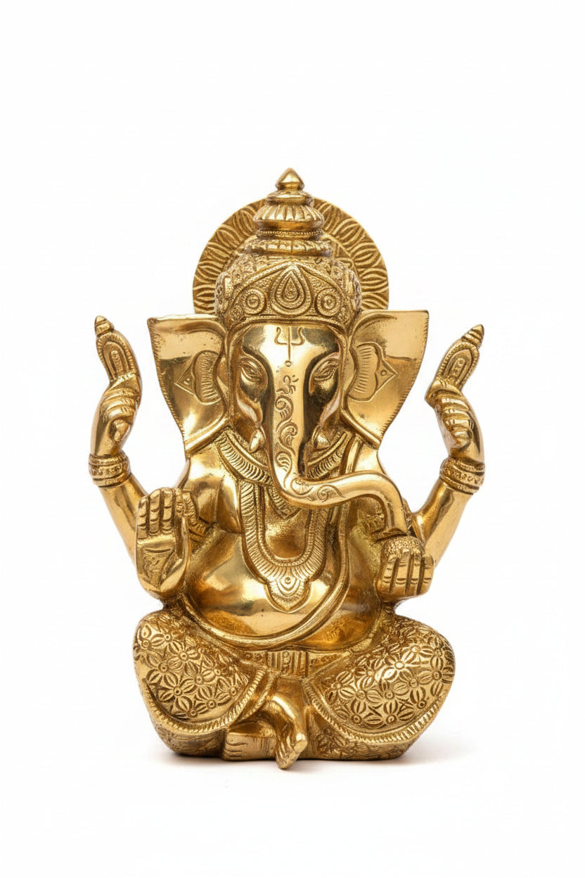 Ashirwad Ganesh Brass Idol 7.5 Inch Handcrafted Blessing Ganesha Murti in Abhaya Mudra for Home Puja and Temple