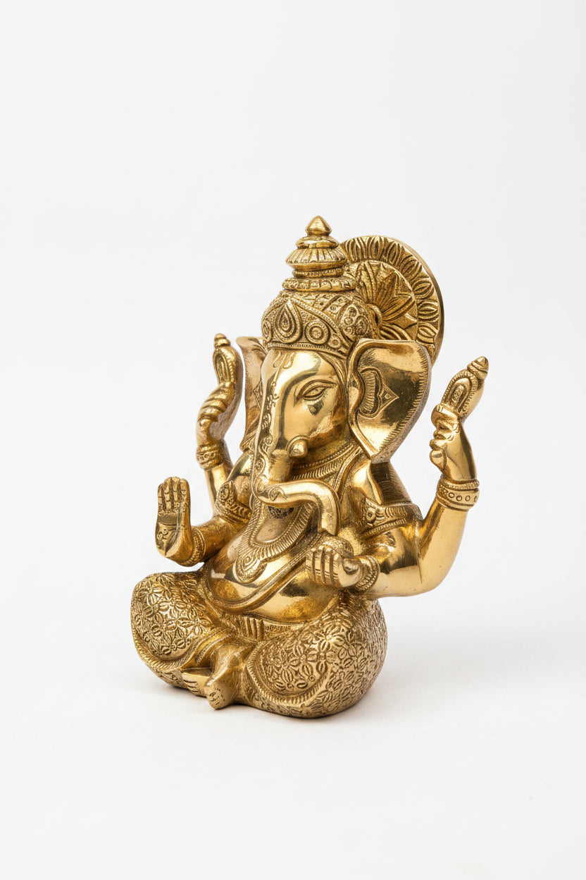 Ashirwad Ganesh Brass Idol 7.5 Inch Handcrafted Blessing Ganesha Murti in Abhaya Mudra for Home Puja and Temple