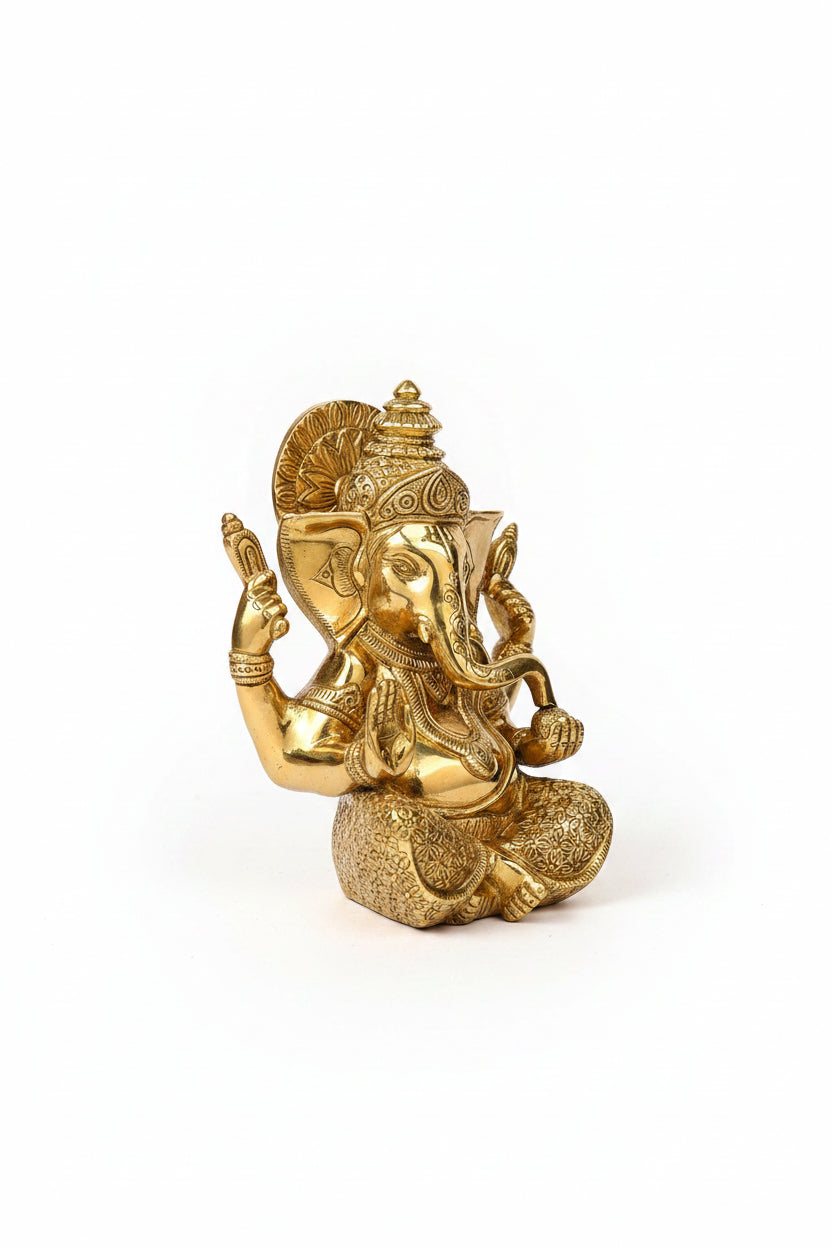 Ashirwad Ganesh Brass Idol 7.5 Inch Handcrafted Blessing Ganesha Murti in Abhaya Mudra for Home Puja and Temple