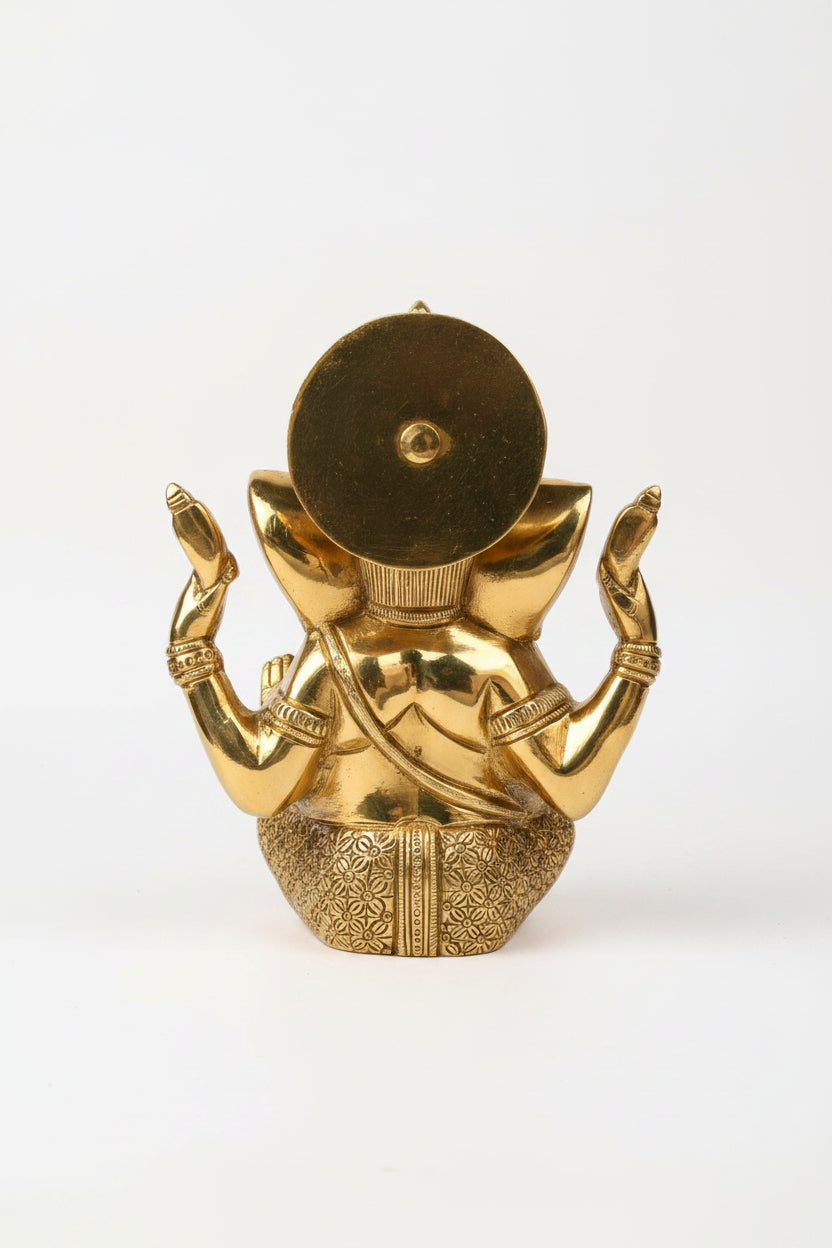 Ashirwad Ganesh Brass Idol 7.5 Inch Handcrafted Blessing Ganesha Murti in Abhaya Mudra for Home Puja and Temple