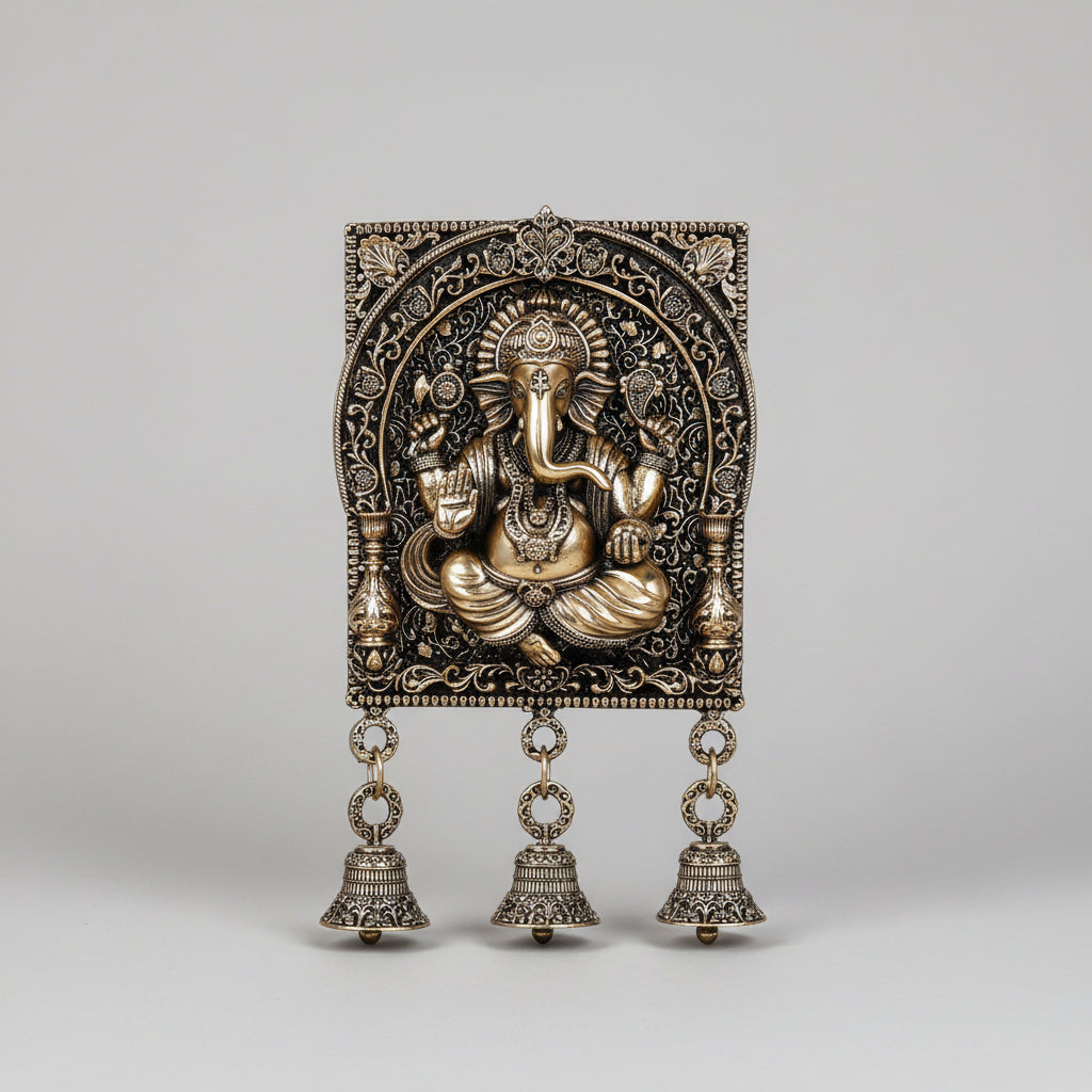Ashtadhatu Chaturbhuj Ganesh Door Hanging Bells - ManiMonk