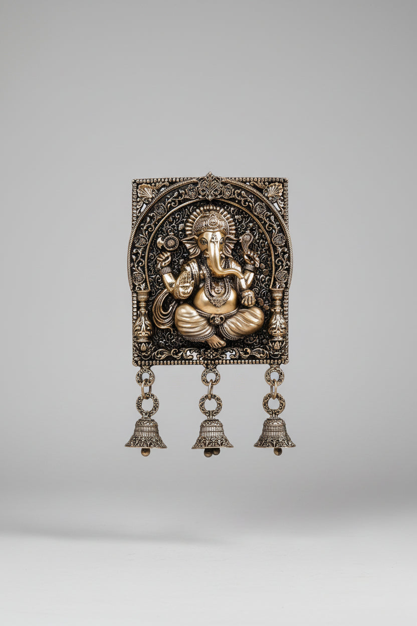 Ashtadhatu Chaturbhuj Ganesh Door Hanging Bells - ManiMonk