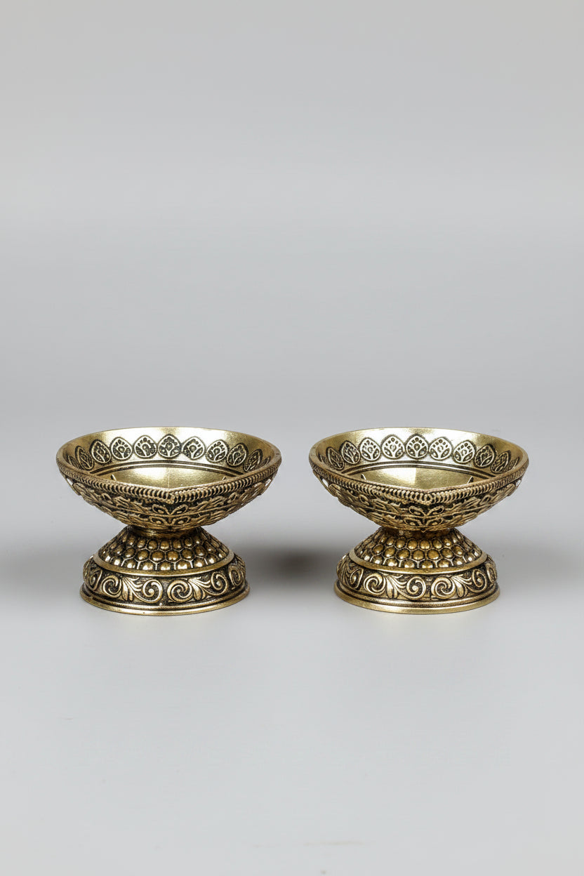 Ashtadhatu Designer Diya Set of 2 Decorative Puja Diya for Home and Gifting